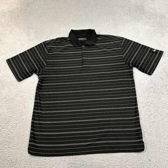 Nike Shirt Mens Medium Black White Striped Polo Dri Fit Stretch Golf Faded Adult - Picture 1 of 11